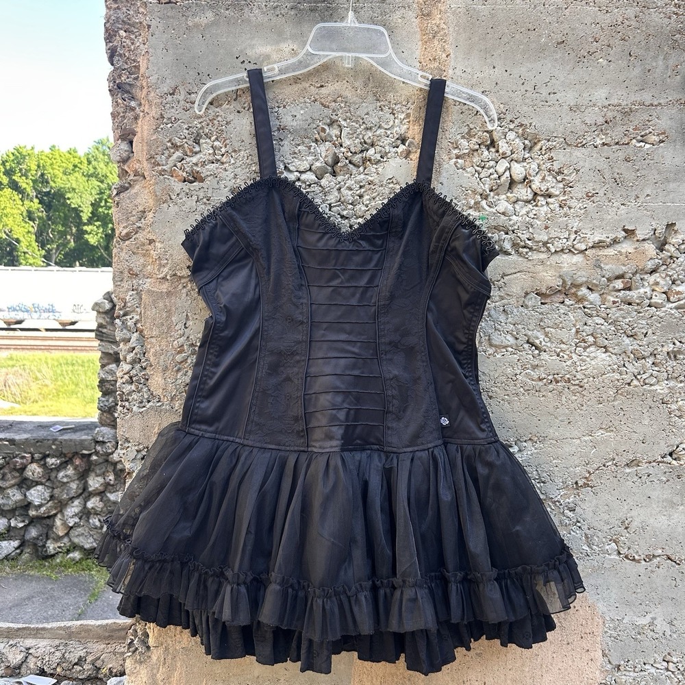 Tripp NYC Black Grunge Babydoll Gothic Mini Dress RetroY2K 2XL  Ruffled Rare NWT